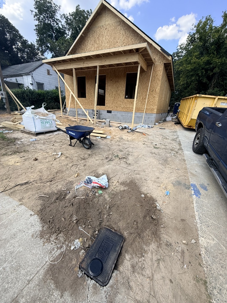 Framed affordable housing home during construction in Macon-Bibb County
