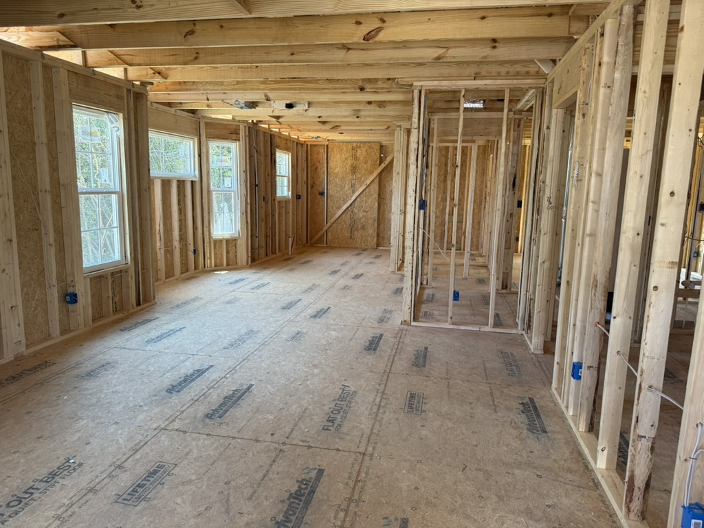 Interior wall framing at the Macon-Bibb affordable housing project